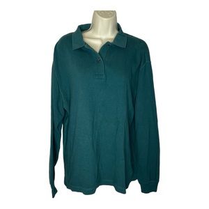 Lands’ End Women’s Cotton Forest Green Waffle Weave Oversized Shirt Top